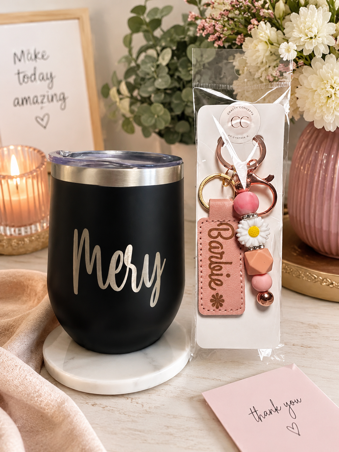 Personalized Tumbler & Matching Keychain Set | Engraved 12 oz Wine Tumbler Gift Set