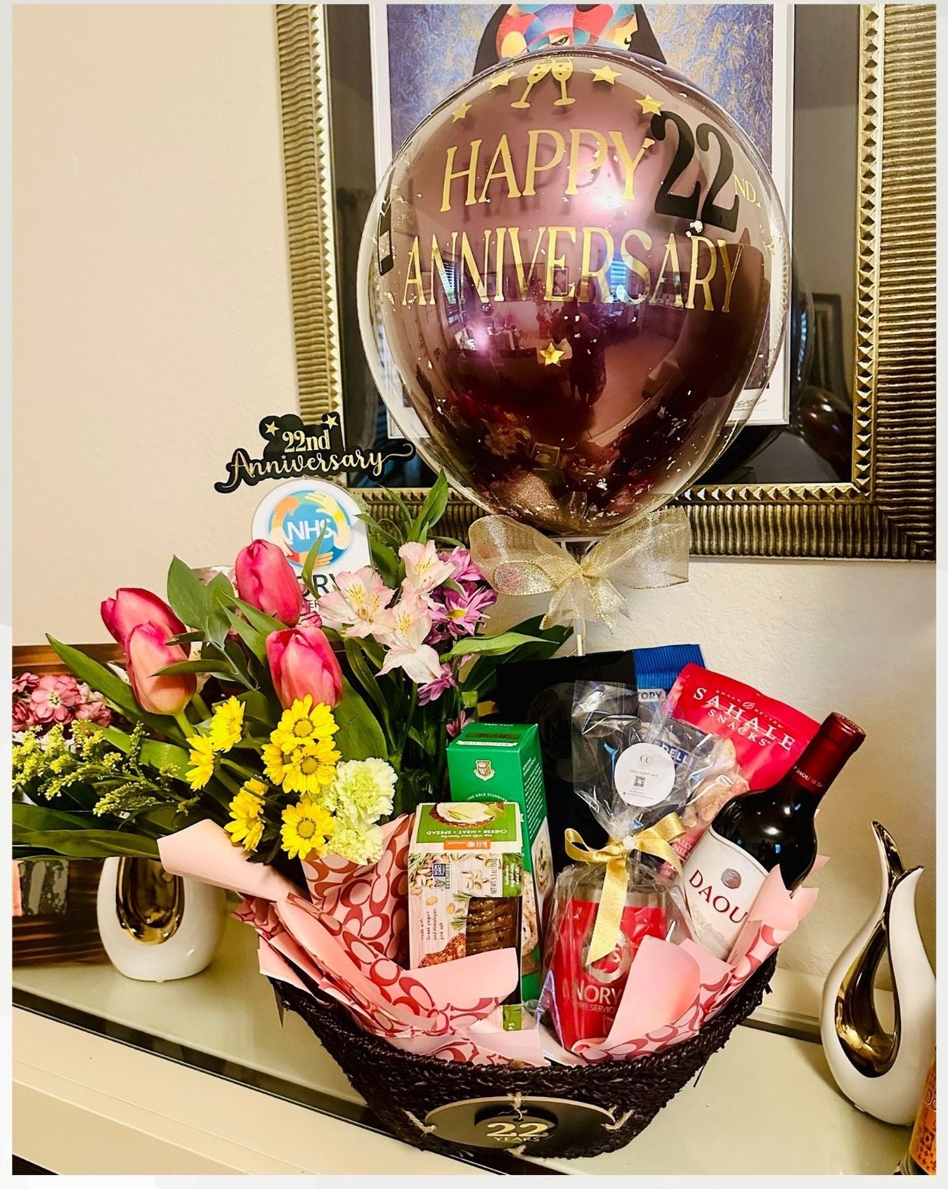 The Rose Garden Collection Box | Tulip Bouquet, Wine & Treats | Local Miami Delivery