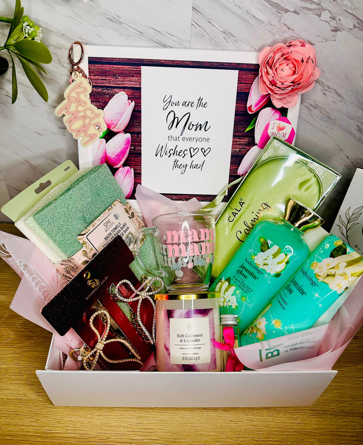 Luxury Personalized Spa Gift Box for Her | Floral Keepsake Set with Custom Mug & Keychain Crafty Concepts by Cynthia