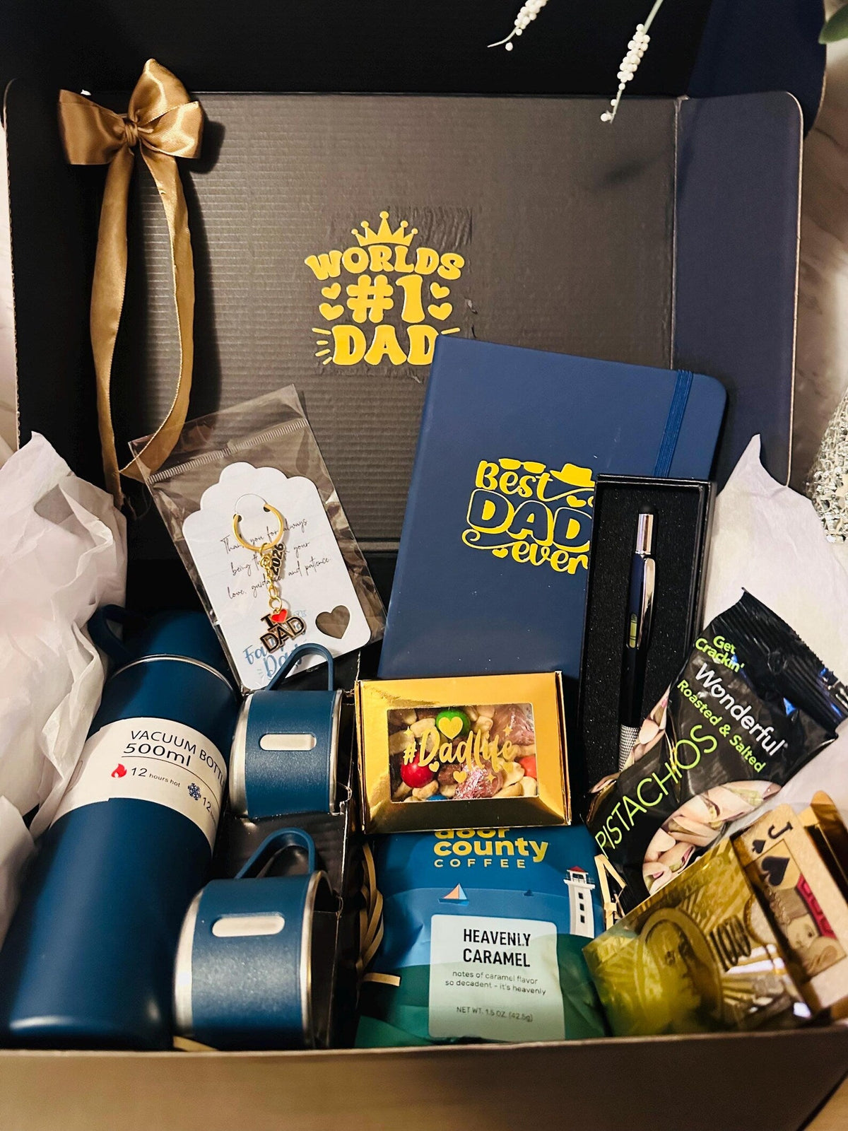 Best Dad Ever Gift Box for Him | Fathers Day Hamper | Coffee Flask Notebook Pen Set | Dad Birthday Gift Basket from Daughter & Son Crafty Concepts by Cynthia