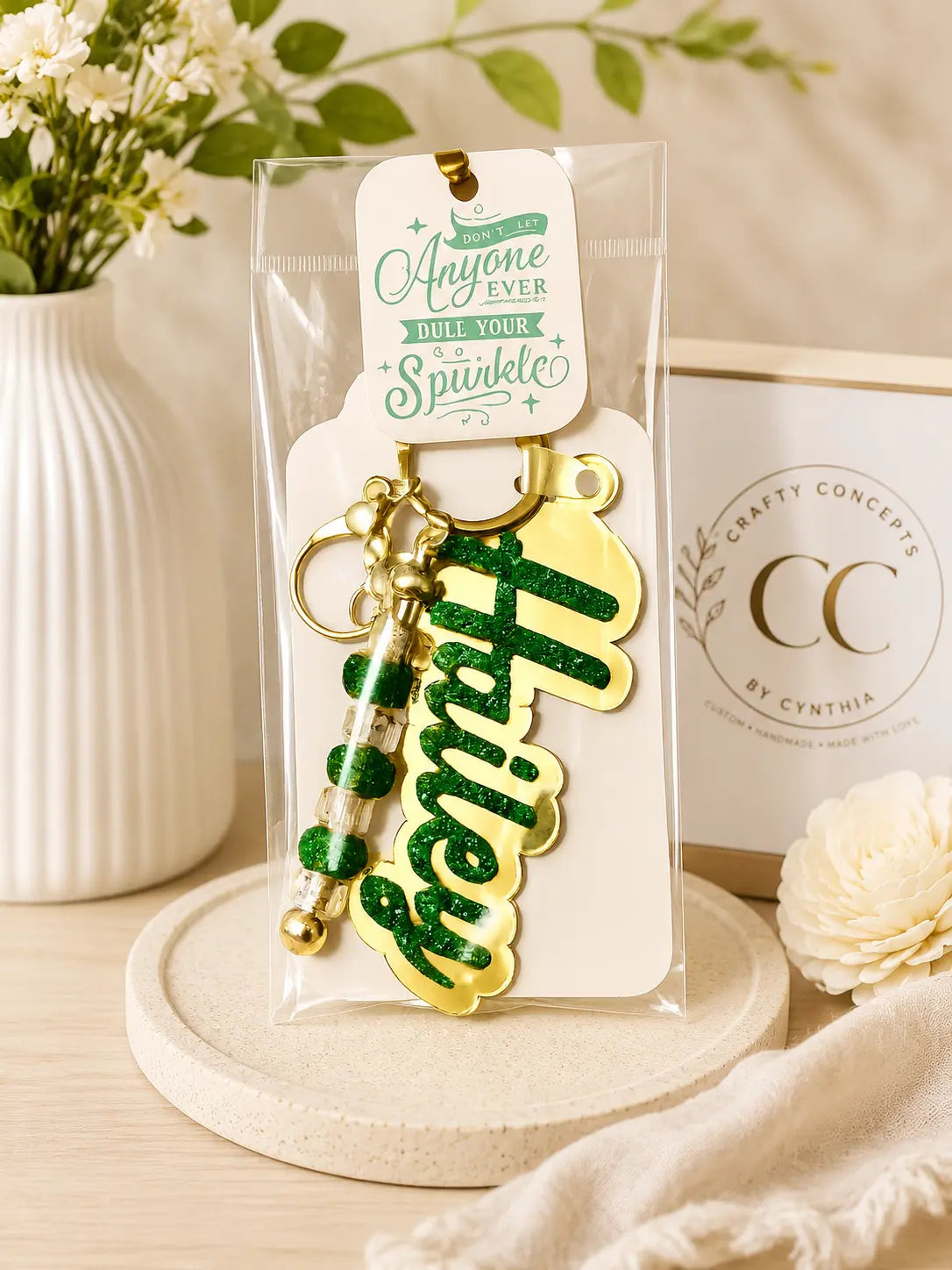 Personalized acrylic and leather name keychains by Crafty Concepts by Cynthia