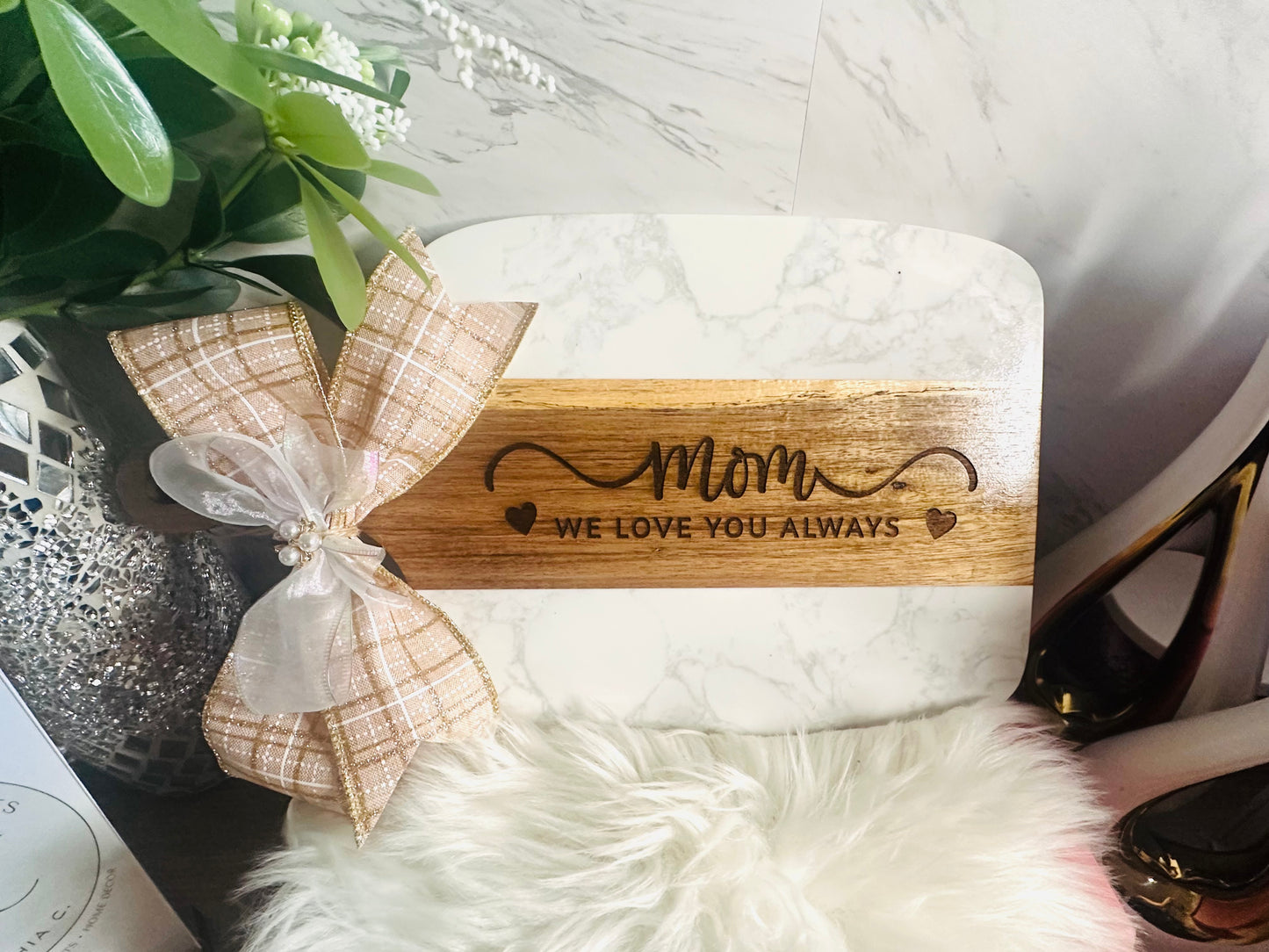 Personalized Marble & Wood Cutting Board Gift Set | Custom Engraved Keepsake