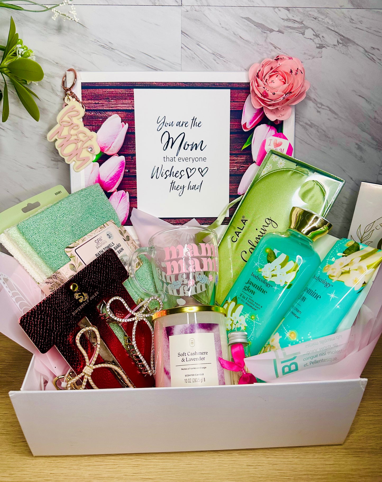 Mother’s Day Personalized Gift Set | Floral Box with Custom Acrylic Name, Jewelry & Keepsakes | Luxury Gift for Mom |Limited Preorder
