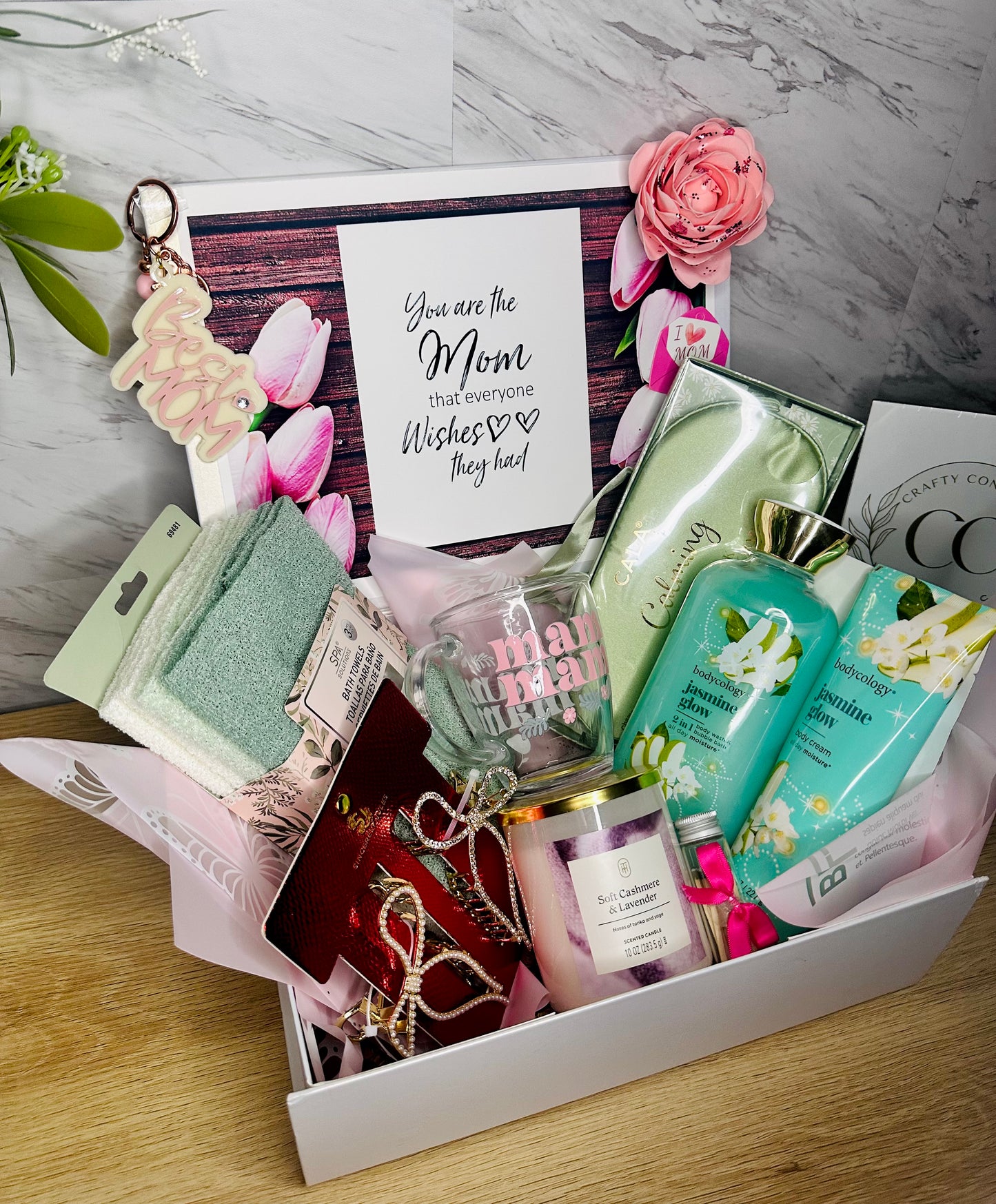 Mother’s Day Personalized Gift Set | Floral Box with Custom Acrylic Name, Jewelry & Keepsakes | Luxury Gift for Mom |Limited Preorder