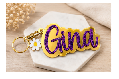 Personalized Name Keychain | Custom Acrylic & Leather Keychain | Bag Charm Gift