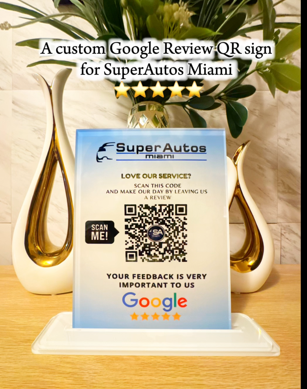 Custom Acrylic QR Code Sign · Google Review, Social Media, WiFi & Payment Display · Full Color or 3D Gold Accents