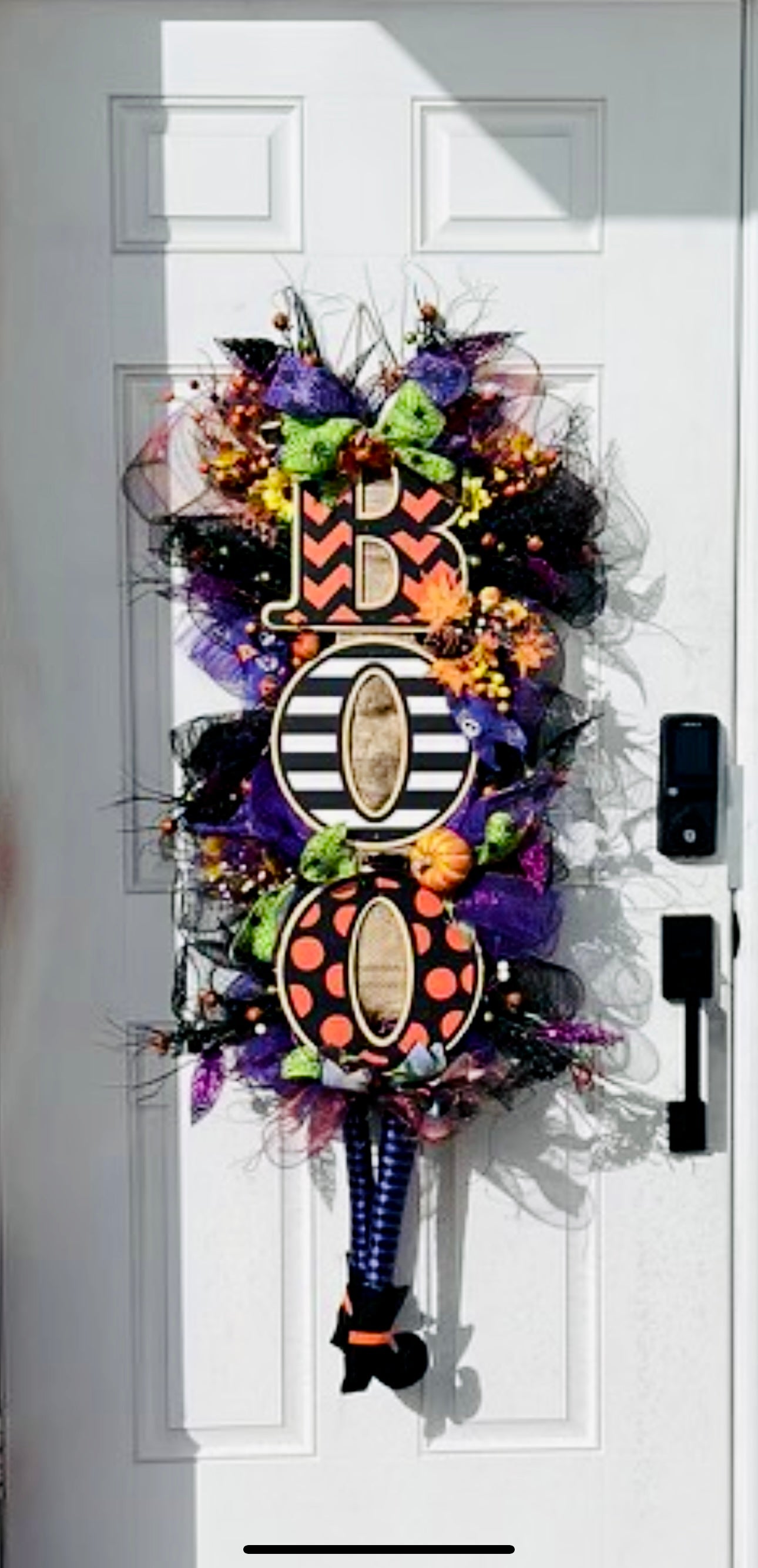 "BOO" Halloween Deco Mesh Door Wreath — Purple, Green & Orange | Handmade