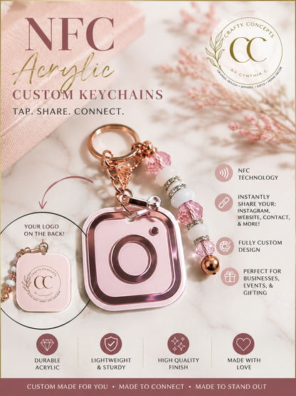 Custom NFC & QR Code Acrylic Keychain | Tap to Share Instagram, Website & Links | Small Business Networking Gift