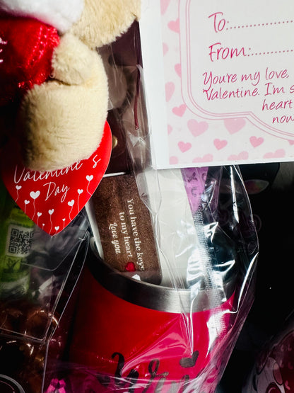 Valentine’s Day Gift Basket – Wine Mug, Plush Bear & Gourmet Treats