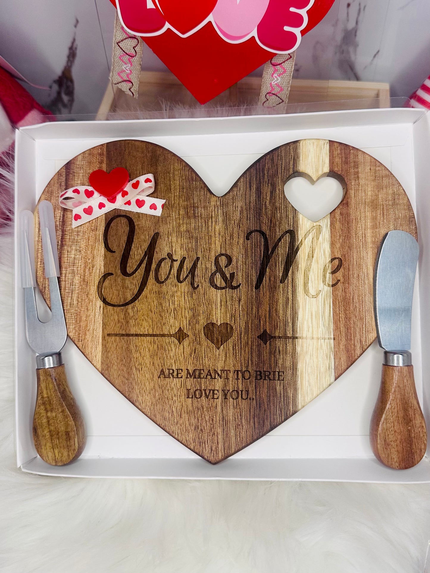 You & Me Heart-Shaped Wooden Cutting Board Set | Personalized Couples Gift