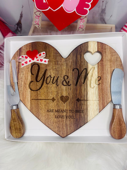 You & Me Heart-Shaped Wooden Cutting Board Set | Personalized Couples Gift