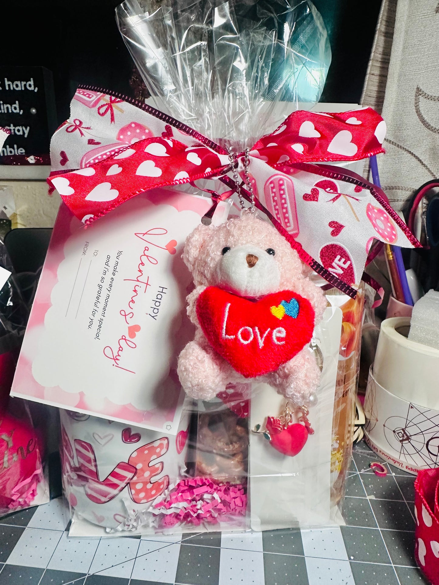 Valentine’s Day Gift Basket – Wine Mug, Plush Bear & Gourmet Treats