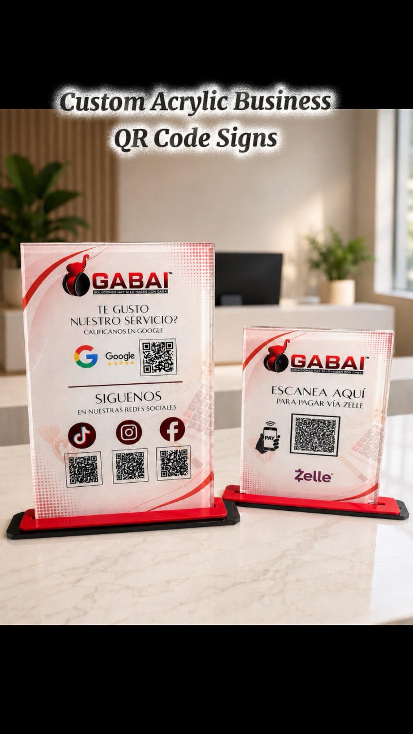 Custom Acrylic QR Code Sign · Google Review, Social Media, WiFi & Payment Display · Full Color or 3D Gold Accents