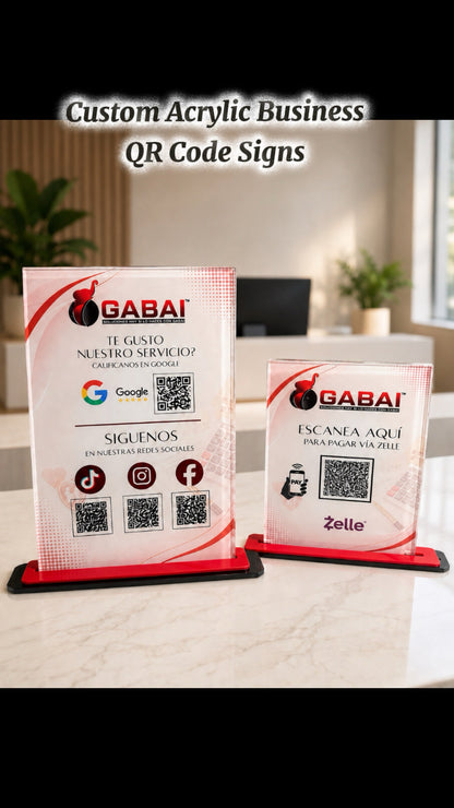 Custom Acrylic QR Code Sign · Google Review, Social Media, WiFi & Payment Display · Full Color or 3D Gold Accents