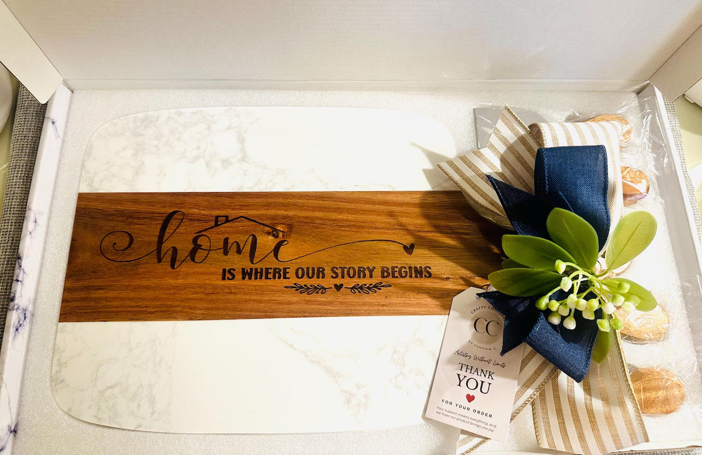 Personalized Marble & Wood Cutting Board Gift Set – Choose Your Design | Engraved Housewarming, Wedding, Realtor Closing Gift