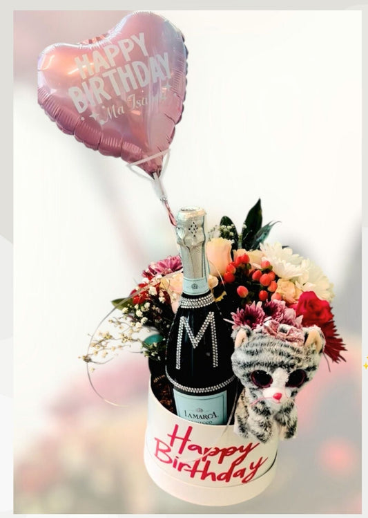 Birthday Bubbles Deluxe | Roses, Prosecco & Personalized Balloon | Local Miami Delivery