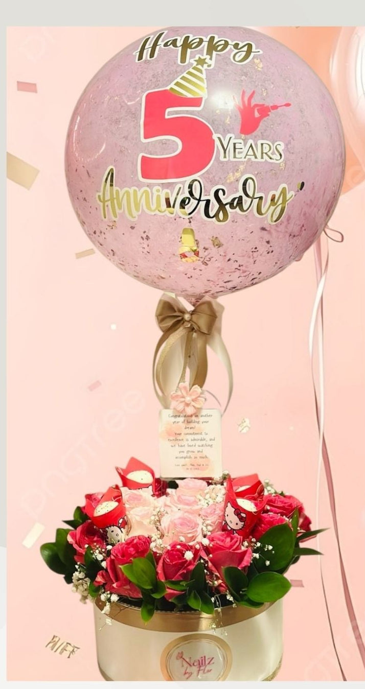 Signature Floral Celebration Box | Premium Roses & Custom Balloon | Local Miami Delivery