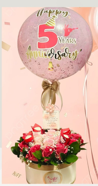 Signature Floral Celebration Box | Premium Roses & Custom Balloon | Local Miami Delivery