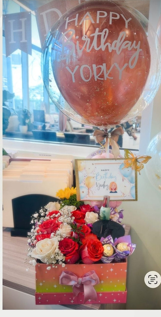 Signature Floral Celebration Box | Premium Roses & Custom Balloon | Local Miami Delivery