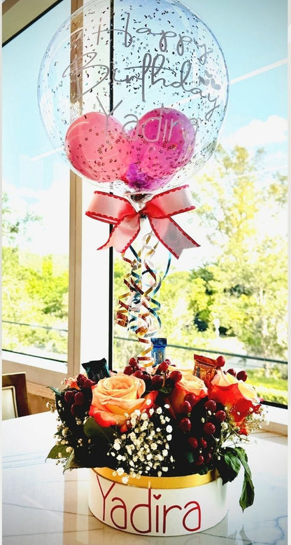Signature Floral Celebration Box | Premium Roses & Custom Balloon | Local Miami Delivery