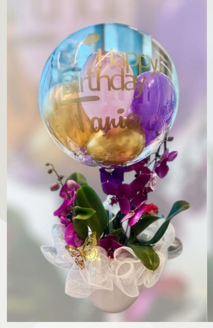 Orchid Elegance Collection | Fresh Orchid Arrangement with Custom Balloon | Local Miami Delivery