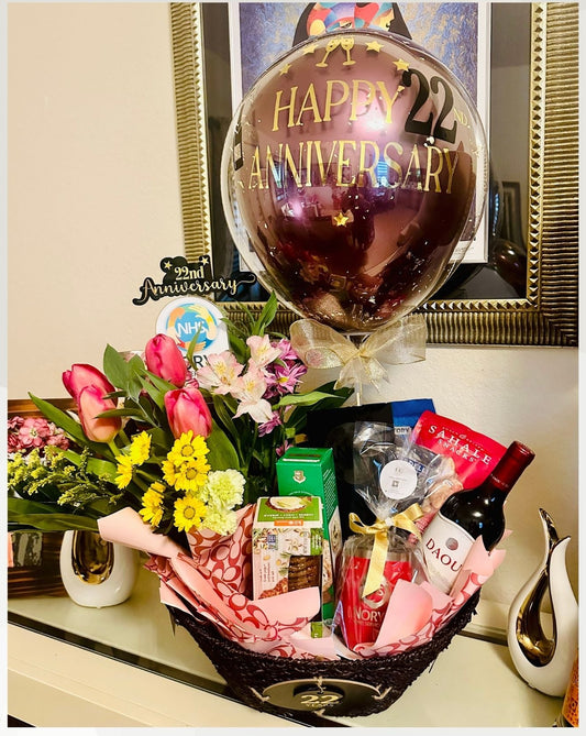 The Rose Garden Collection Box | Tulip Bouquet, Wine & Treats | Local Miami Delivery