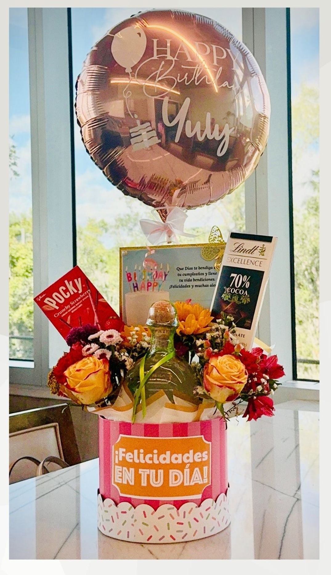 Fiesta Celebration Basket | Fresh Florals, Chocolates & Balloon | Local Miami Delivery