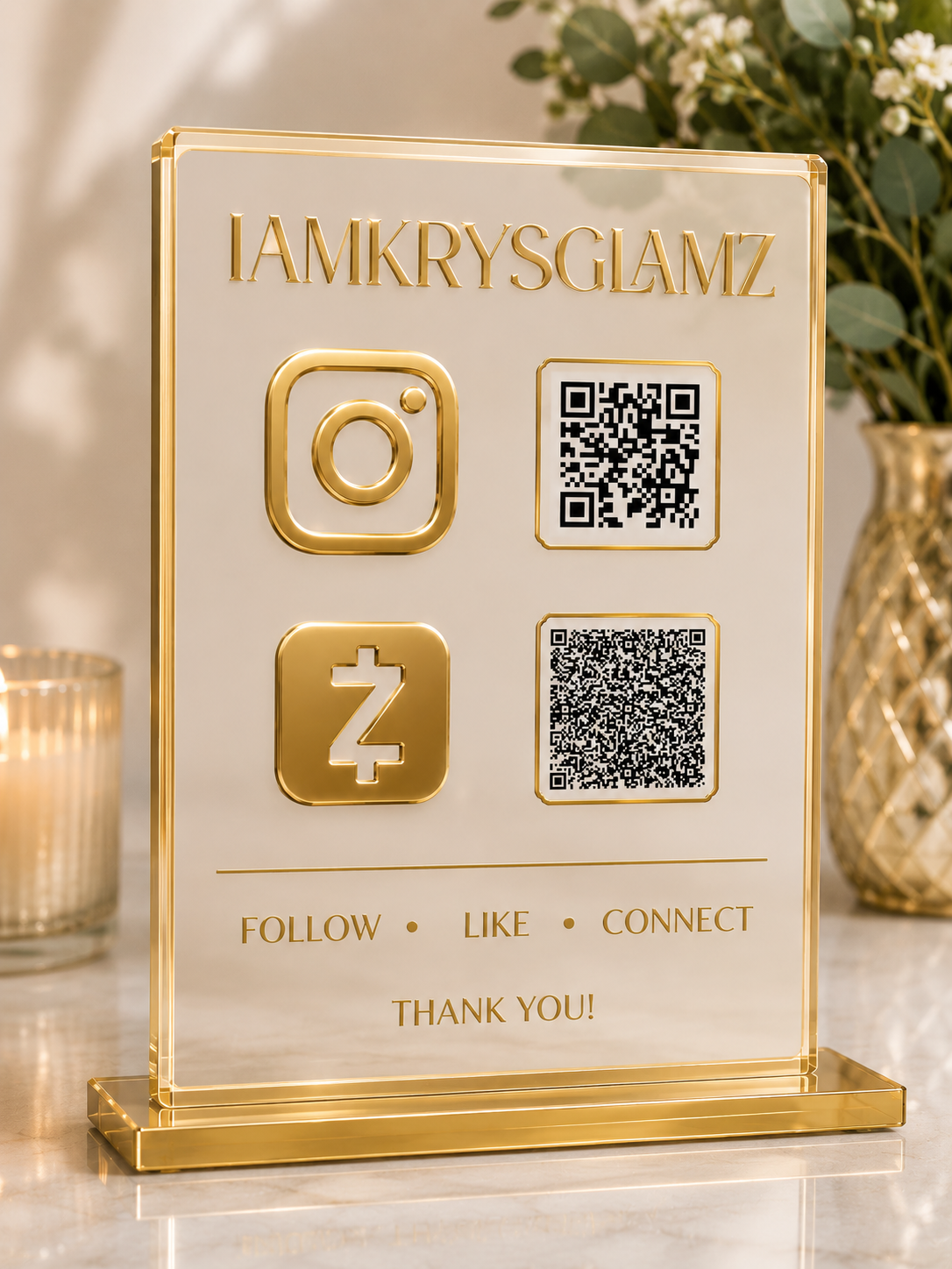 Custom Acrylic QR Code Sign · Google Review, Social Media, WiFi & Payment Display · Full Color or 3D Gold Accents
