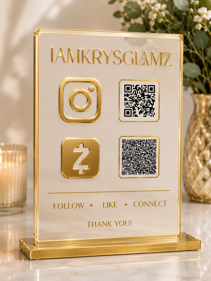 Custom Acrylic QR Code Sign · Google Review, Social Media, WiFi & Payment Display · Full Color or 3D Gold Accents
