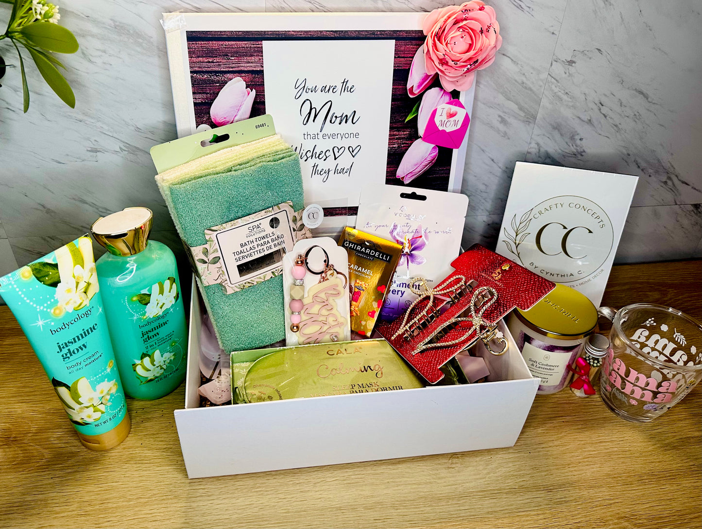 Mother’s Day Personalized Gift Set | Floral Box with Custom Acrylic Name, Jewelry & Keepsakes | Luxury Gift for Mom |Limited Preorder