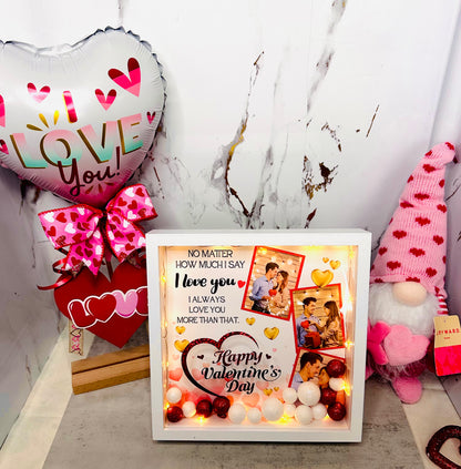 Personalized Valentine’s Day Shadow Box with LED Lights – Custom Photo Memory Box & Romantic Gift for Her or Him