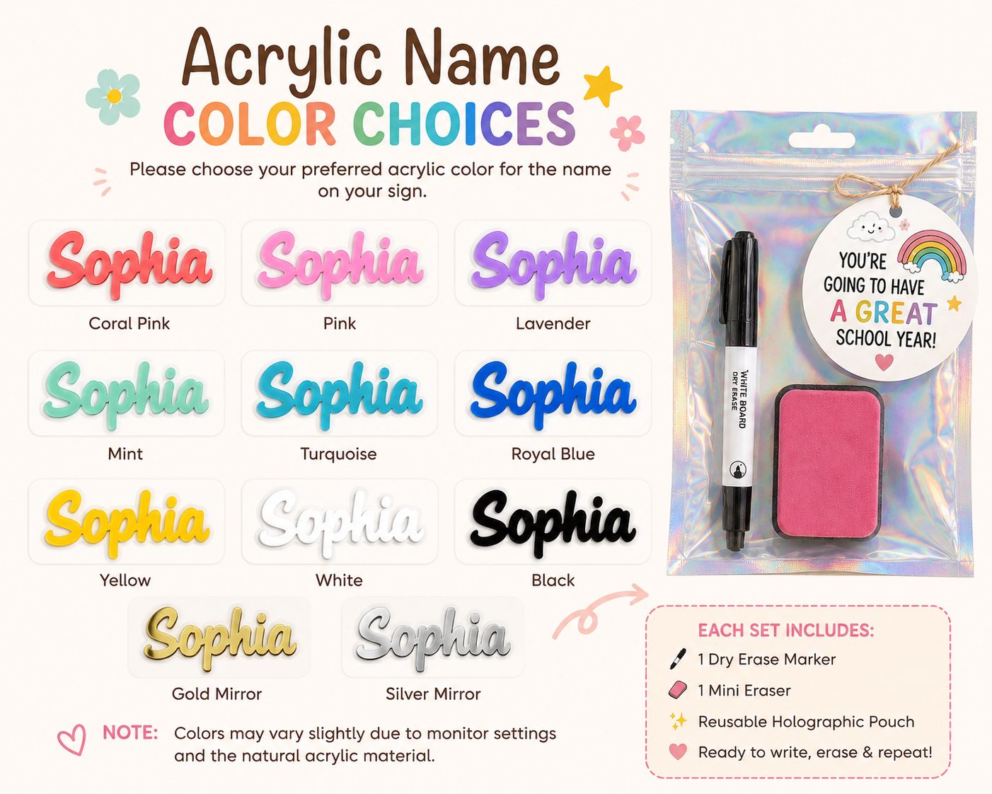 Personalized First & Last Day of School Sign – Reusable Dry Erase Milestone Board, Acrylic Name & 2 Interchangeable Banners