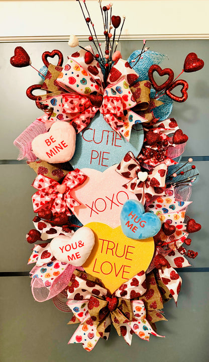 Conversation Heart & Candy Valentine's Day Teardrop Swag for Front Door