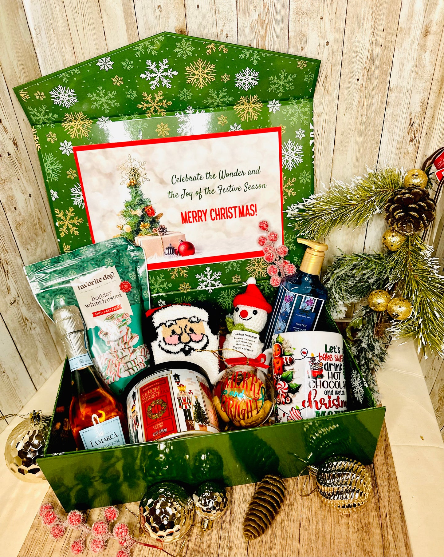 Deluxe Christmas Holiday Gift Box – Mug, Candle, Ornament, Socks, Treats & Winter Essentials