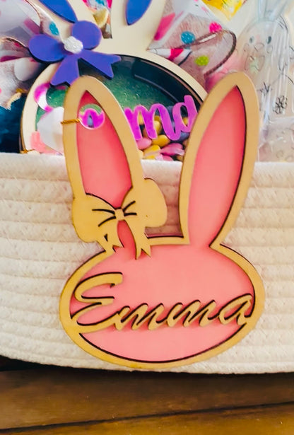 Bunny themed Easter basket with personalized name Emma