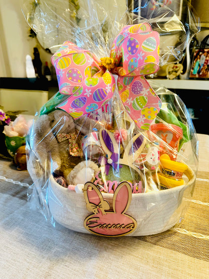 Personalized Easter basket with laser cut bunny name tag