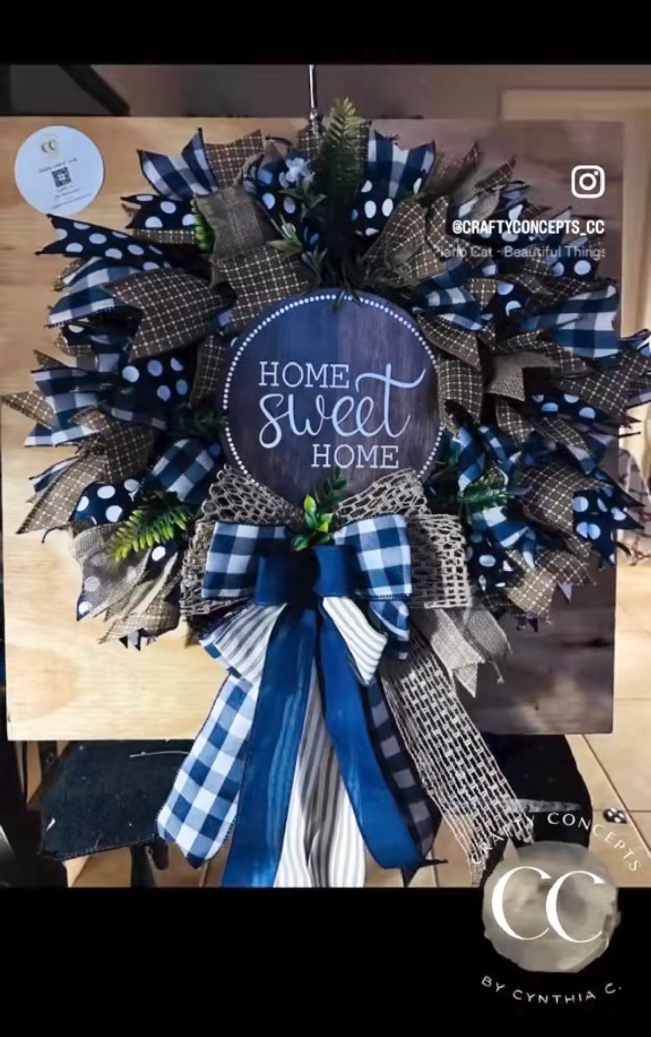 Blue & Gold "Home Sweet Home" Front Door Wreath - Farmhouse Burlap Décor