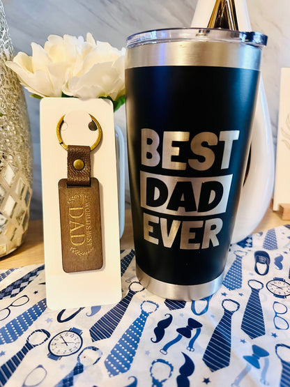 Best Dad Ever Personalized Tumbler & Engraved Keychain Gift Set