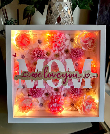 Personalized LED Shadow Box for Mom with Custom Names – Floral Light Frame Gift
