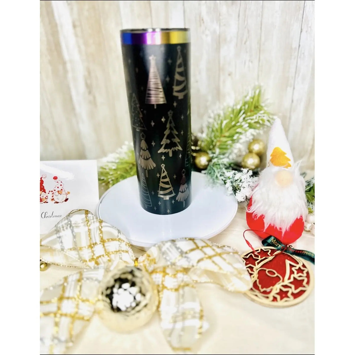 Black laser engraved Christmas tumbler holiday gift option