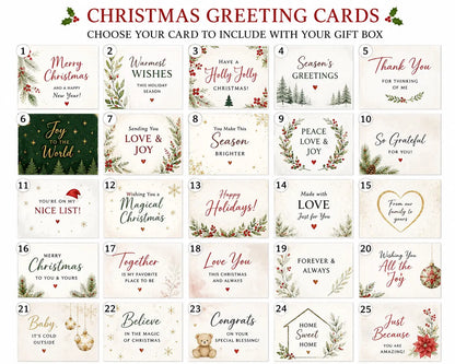 Christmas greeting card choices 1 through 25 for holiday gift basket