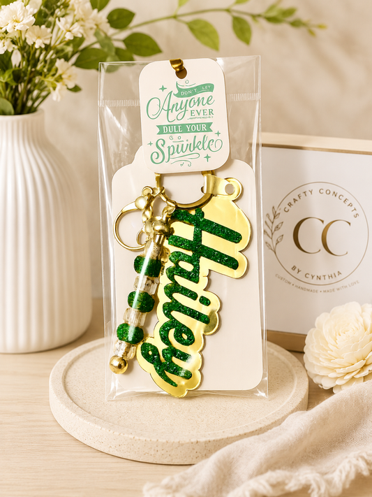 Personalized Name Keychain | Custom Acrylic & Leather Keychain | Bag Charm Gift