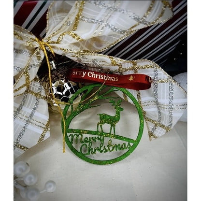 Green deer Merry Christmas wood ornament option