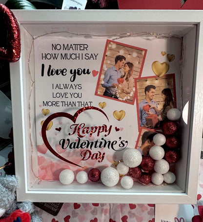 Personalized Valentine’s Day Shadow Box with LED Lights – Custom Photo Memory Box & Romantic Gift for Her or Him