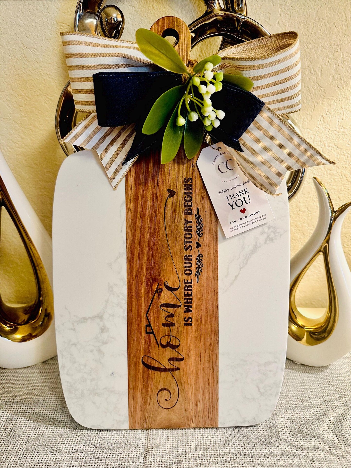 Personalized Marble & Wood Cutting Board Gift Set – Choose Your Design | Engraved Housewarming, Wedding, Realtor Closing Gift