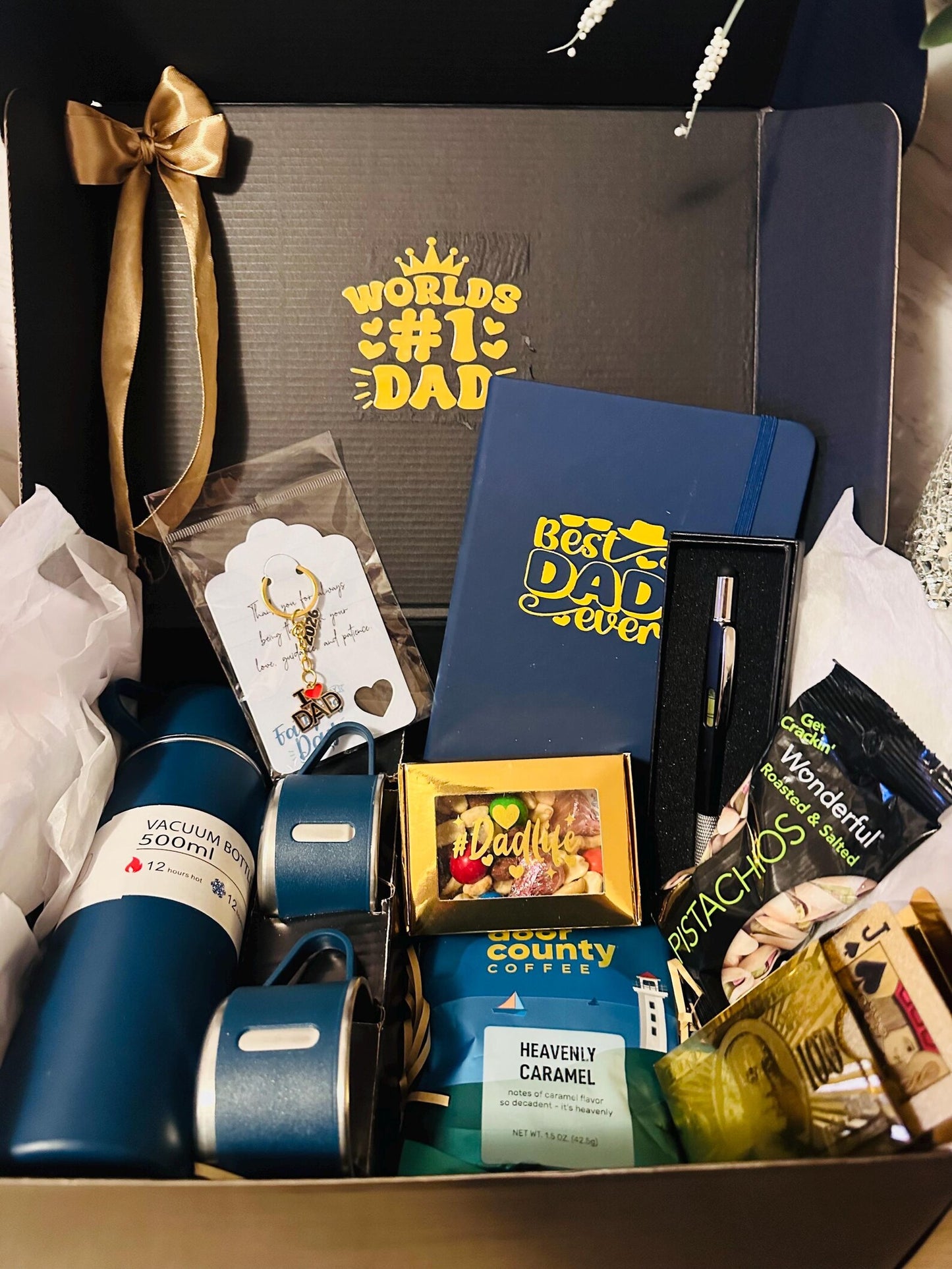 Best Dad Ever Gift Box for Him | Fathers Day Hamper | Coffee Flask Notebook Pen Set | Dad Birthday Gift Basket from Daughter & Son