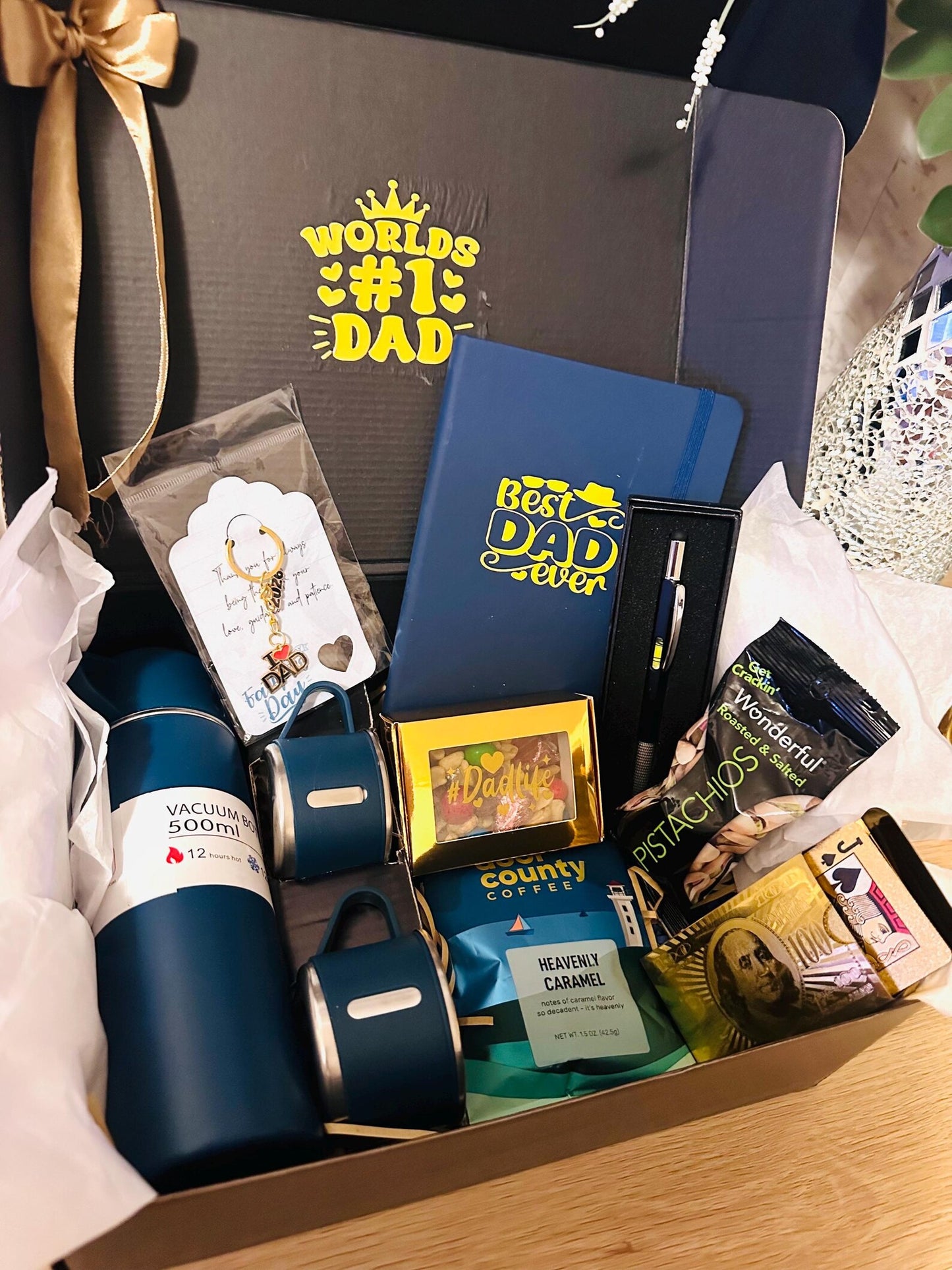 Best Dad Ever Gift Box for Him | Fathers Day Hamper | Coffee Flask Notebook Pen Set | Dad Birthday Gift Basket from Daughter & Son