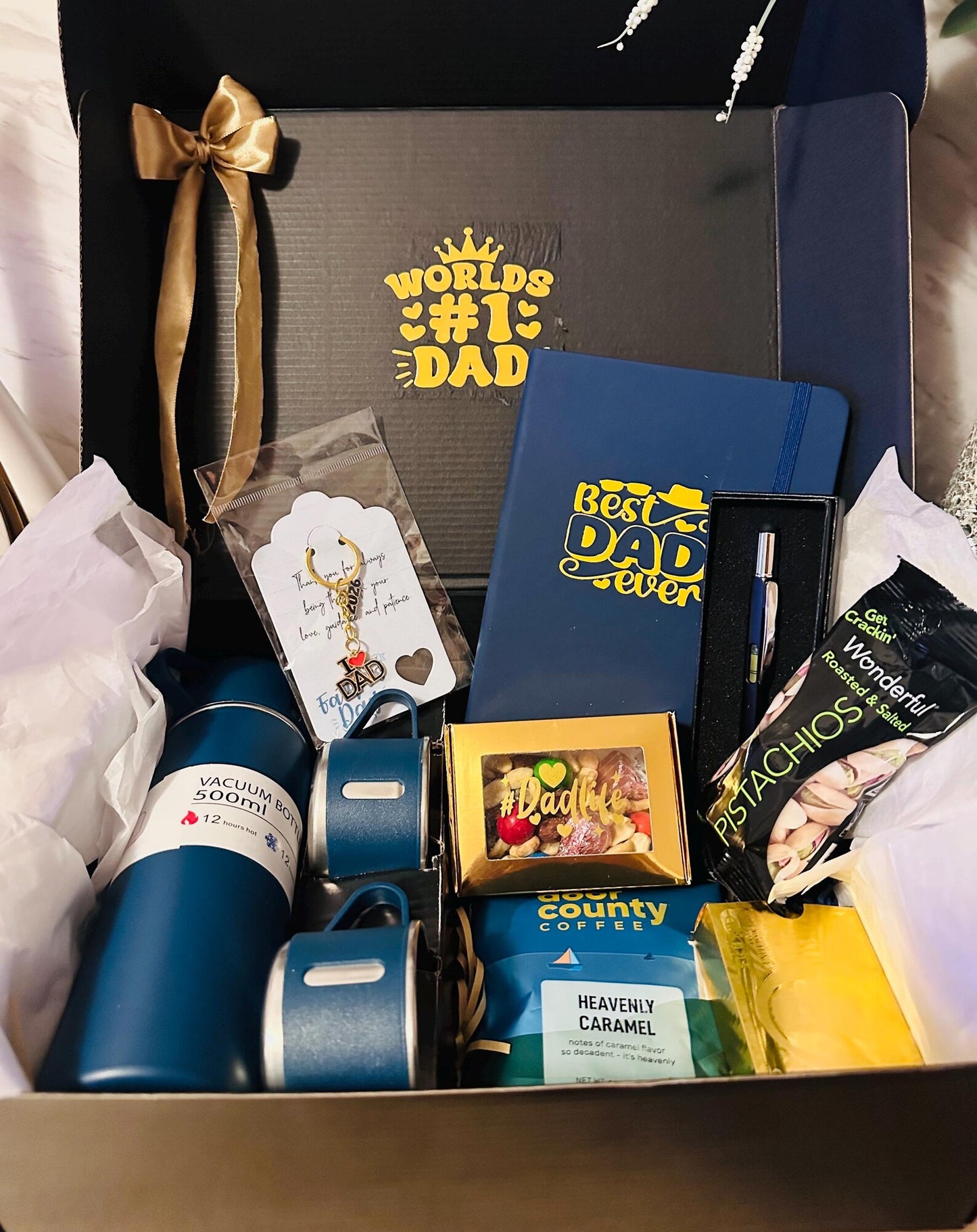 Best Dad Ever Gift Box for Him | Fathers Day Hamper | Coffee Flask Notebook Pen Set | Dad Birthday Gift Basket from Daughter & Son