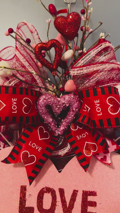 Handmade Valentine's Day Front Door Decor with Pink Ribbons