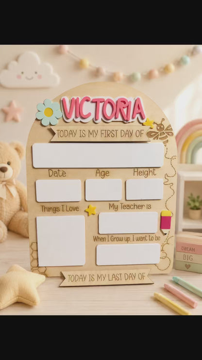 Personalized First & Last Day of School Sign – Reusable Dry Erase Milestone Board, Acrylic Name & 2 Interchangeable Banners